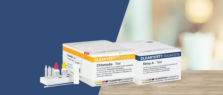 Cleartest Diagnostik Chlamydia-Test und Strep-A-Test in Packungen mit Testkassette und Reagenzien