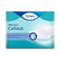 Zobrazený je obal TENA ProSkin Cellduk suchého uteráka 25 x 26 cm v modrej a zelenej farbe. Ukazuje názov produktu a popis: „Extra silná papierová utierka na každodennú telesnú hygienu so zvýšenou odolnosťou proti vlhkosti.“ Obsahuje aj obrázok bielej utierky.
