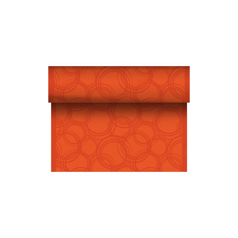 Ako súčasť kolekcie ROYAL od PAPSTAR GmbH má tento stolový bežec z PV-Tissue Mix žiarivo oranžové pozadie s o niečo tmavším, prekrývajúcim sa kruhovým vzorom. Jeho výrazný a moderný dizajn dodáva každému interiéru živý nádych.
