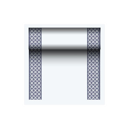 PAPSTAR stolový bežec látkový PV-Tissue Mix, „ROYAL Collection“ od PAPSTAR GmbH, je vyrobený z vysoko kvalitnej zmesi buničiny a viskózového tkaniva. Má dva úzke tmavomodré okraje s opakujúcim sa X-vzorom, pred elegantným bielym stredom. Perfektné na pridanie sofistikovanosti každému prostrediu.