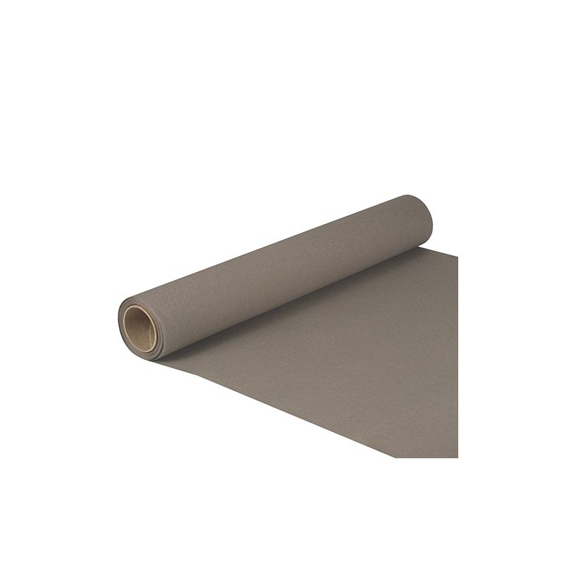 Rolka PAPSTAR stolového bežca z tkaniny „ROYAL Collection“ s rozmermi 5 m x 40 cm a certifikáciou FSC® je čiastočne rozvinutá a ukazuje hladký povrch. Na bielom pozadí je na ľavej strane vidieť jadro.