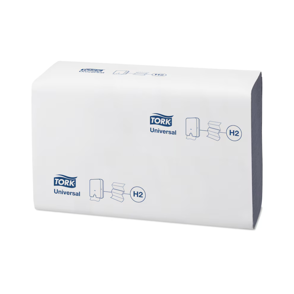 Abgebildet ist eine weiße Packung TORK Xpress® 150388 blaues Multifold-Handtuch Universal H2 2-lagig | Karton (20 Packungen). Die Packung ist mit blauem TORK-Branding, Produktabbildungen und „H2“ als Hinweis auf den Papierhandtuchtyp versehen.