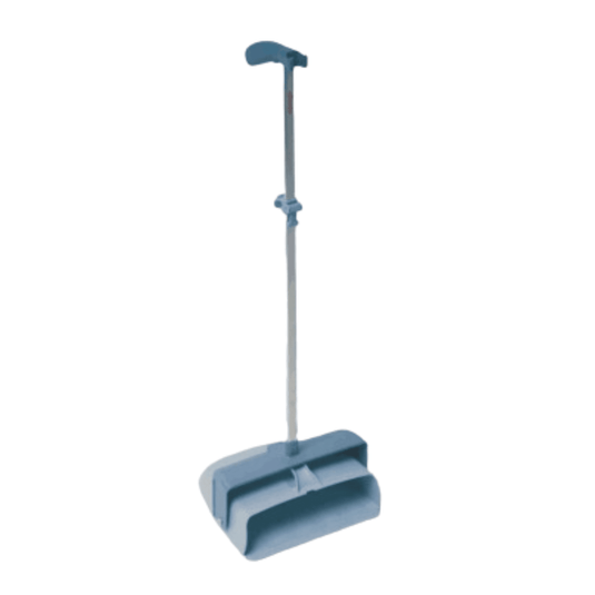 Na jednoduchom bielom pozadí je vidieť uzavretú lopatku na smeti Vileda Professional od spoločnosti Vileda GmbH s priemerom 29 cm a dlhou rukoväťou. Vyznačuje sa ergonomickým dizajnom s priestrannou a hlbokou lopatkou, ktorá umožňuje efektívne čistenie a zachytávanie prachu a nečistôt.