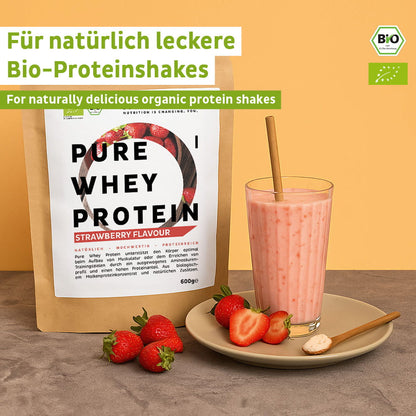 Organický srvátkový proteínový prášok s jahodami