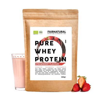 Organický srvátkový proteínový prášok s jahodami