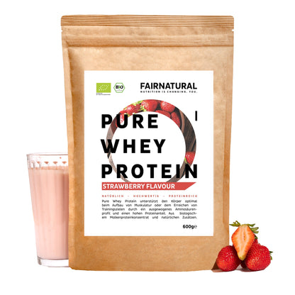 Organický srvátkový proteínový prášok s jahodami