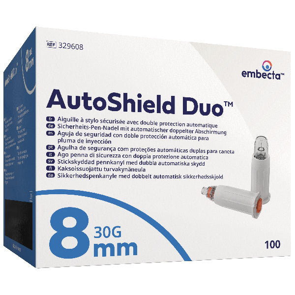 Embecta AutoShield Duo bezpečnostné ihly na perá, 100 kusov – 30G – 8 mm