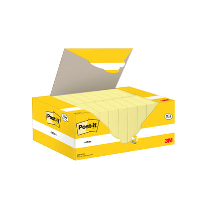 Žltý propagačný balíček lepiacich lístkov Post-it® od 3M Deutschland GmbH, veľkosť 38 x 51 mm, obsahuje 16 blokov plus 4 zadarmo (100 listov/blok), otvorený kryt na zobrazenie viacerých žltých lepiacich lístkov; PEFC certifikované (SGSCH-PEFC-COC-110078).