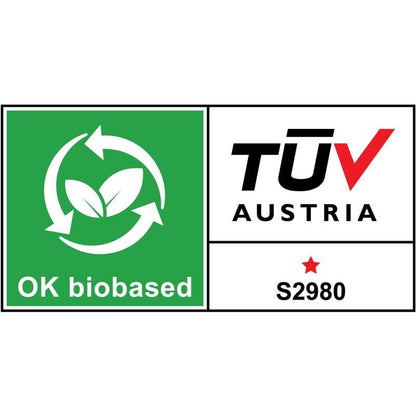 Na 3M Deutschland GmbH Scotch™ Čiernom stolnom dávkovači C30 + Magic™ lepiacej páske, 19mm x 8,89m (1 rolka/balenie) sa vedľa loga TÜV Austria nachádza zeleno-biele OK-Bio logo s listom a šípkami a kód S2980 s červenou hviezdou.