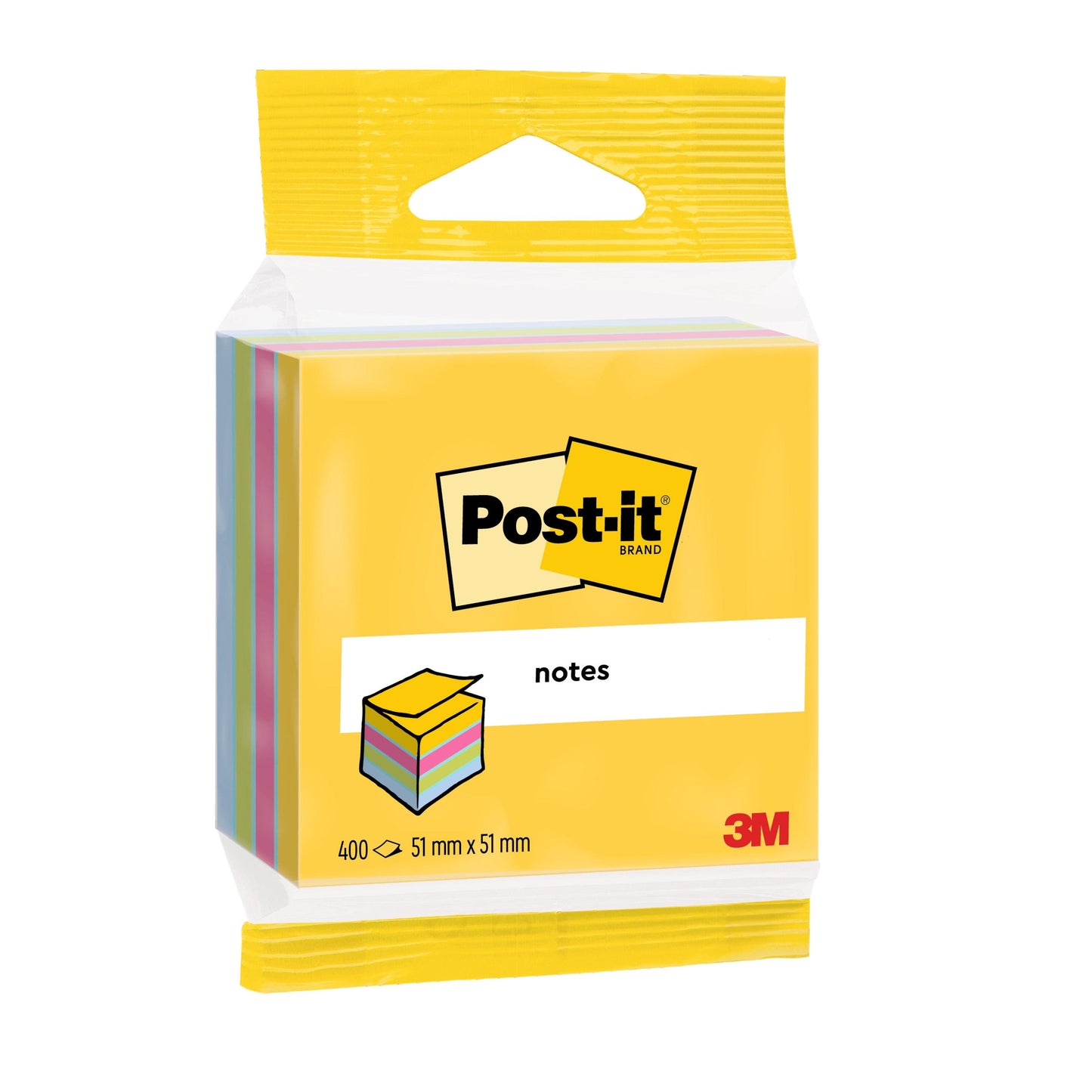 3M Post-it® Notes Mini Cube od 3M Deutschland GmbH ponúka 400 listov na blok v rôznych farbách, veľkosť 51 mm x 51 mm, so žltým obalom a jasnou prednou stranou. Vyrobené zo 100% PEFC certifikovaného papiera.