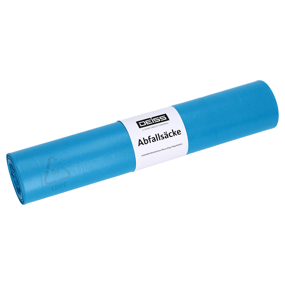 Deiss vrecia na odpad z recyklovaného LDPE, typ 70, 120 litrov, 700x1100 mm, modré | rolka (25 kusov)