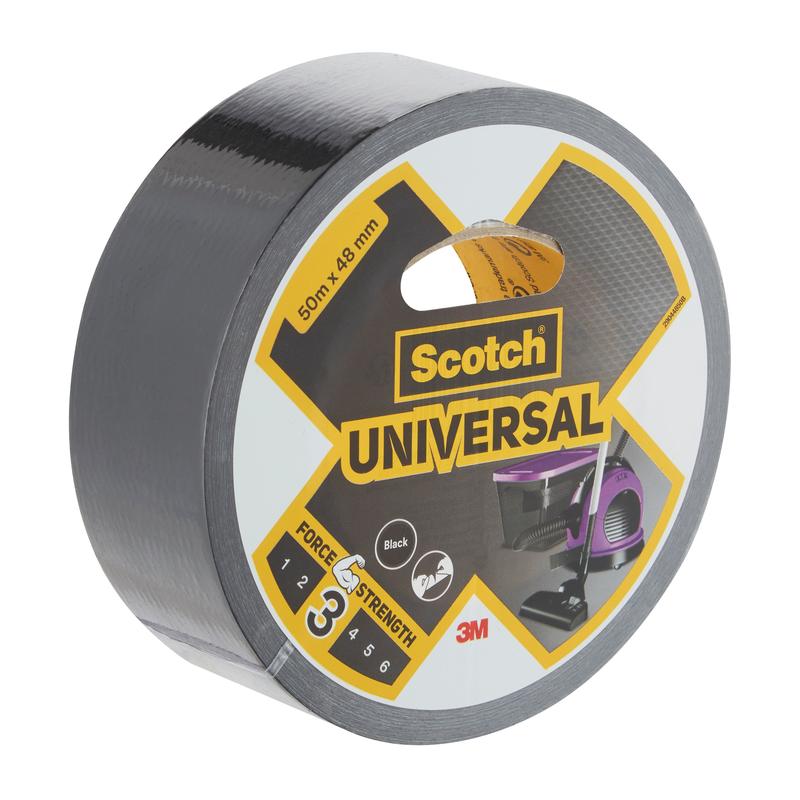 Kotúč 3M Scotch® Universalnej lepiacej pásky 2904, 50m x 48mm, s produktovými údajmi na etikete a obrázkom vysávača.
