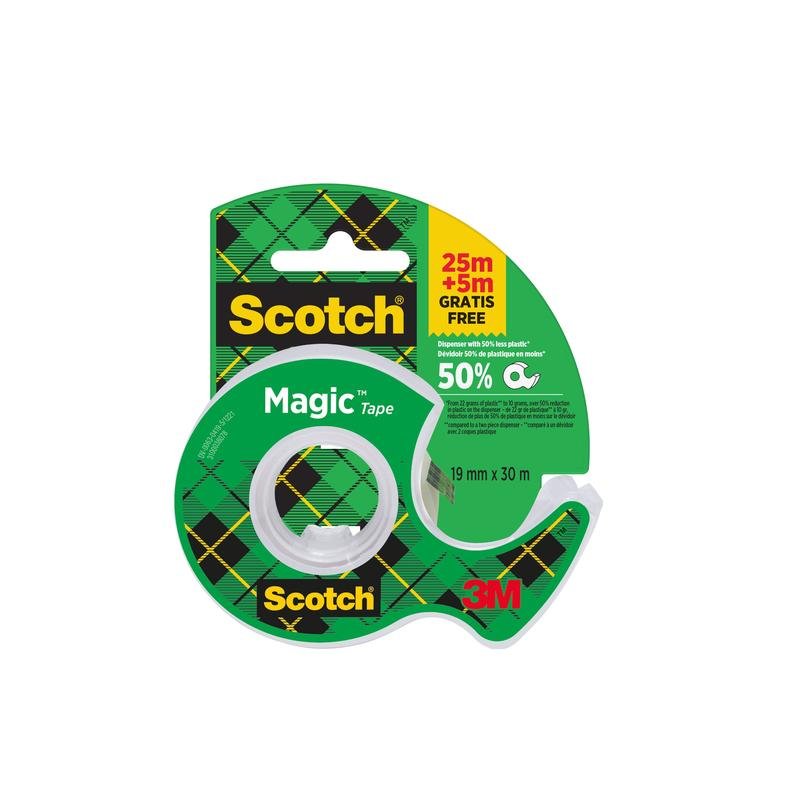 Balenie Scotch® Magic™ Neviditeľná páska od 3M Deutschland GmbH, 19 mm x 25 m plus 5 m zdarma, prichádza ako 1 kotúč v ručnom odvíjači.