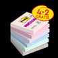 Post-it® Super Sticky Notes, Soulful Collection, 76 mm x 76 mm, Propagácia, 90 hárkov/blok, 4 bločky + 2 zadarmo/balenie, 100% PEFC, SGSCH-PEFC-COC-110078 | Balenie (6 kusov)