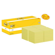 Post-it® bločky, žlté, 76 mm x 76 mm, propagácia, 100 listov/bloček, 12 bločkov + 12 zadarmo/balenie, kartónový obal, 100 % PEFC, SGSCH-PEFC-COC-110078 | Balenie (24 kusov)