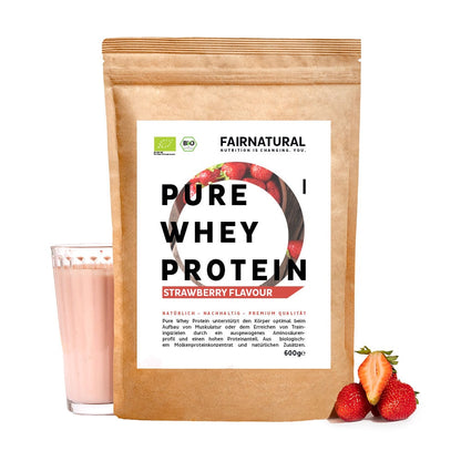 Organický srvátkový proteínový prášok s jahodami